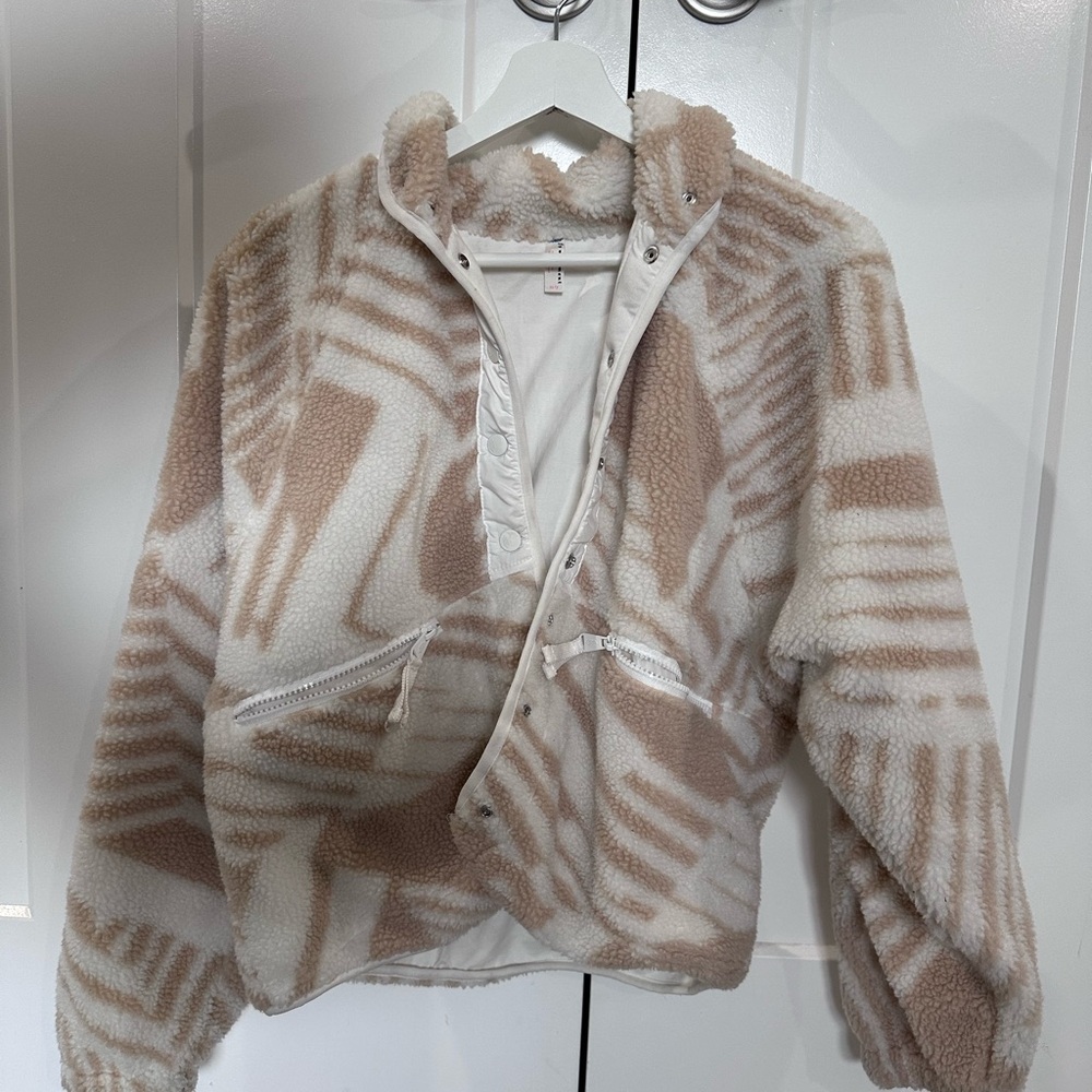Free People Cream and Tan Sherpa Jacket